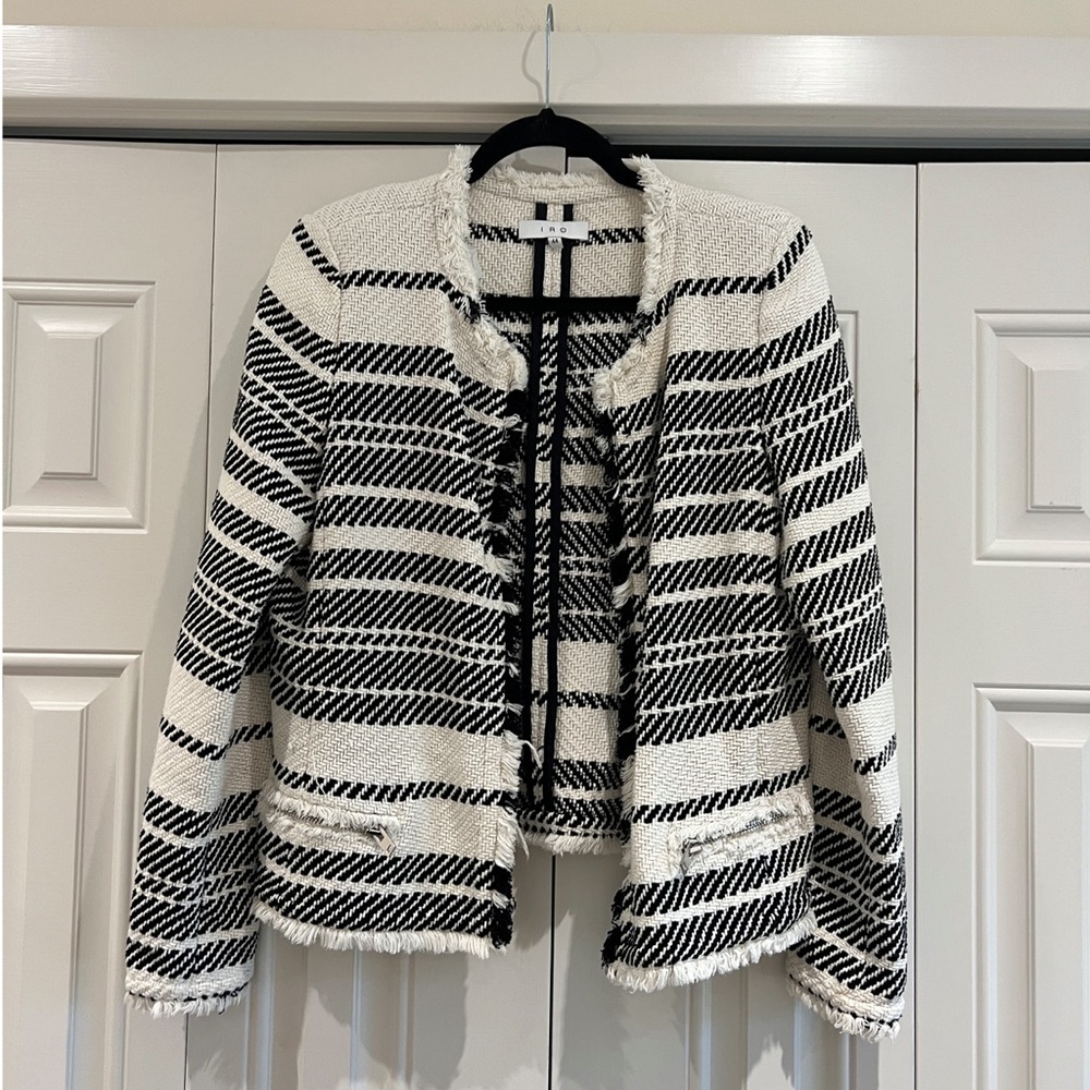 IRO Zlata Striped Cotton Blend Tweed Jacket Ivory - Picture 6 of 8